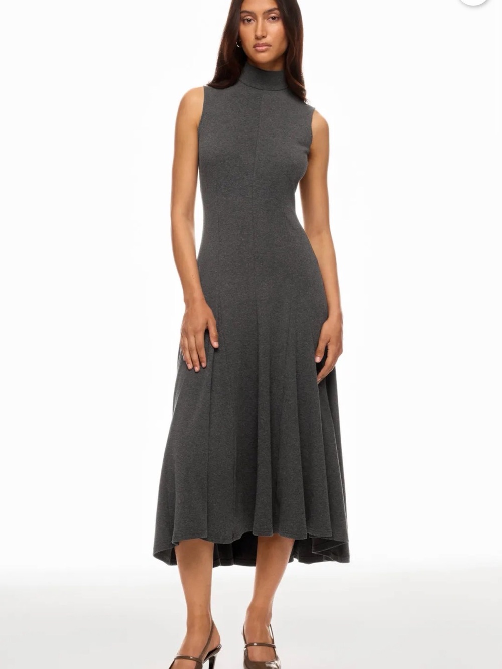 Peter Som Sleeveless Mock Neck Asymmetrical Midi Dress in Charcoal